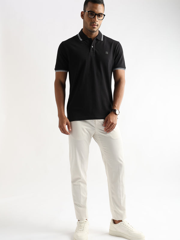 Moonless Black Solid Polo T-Shirt