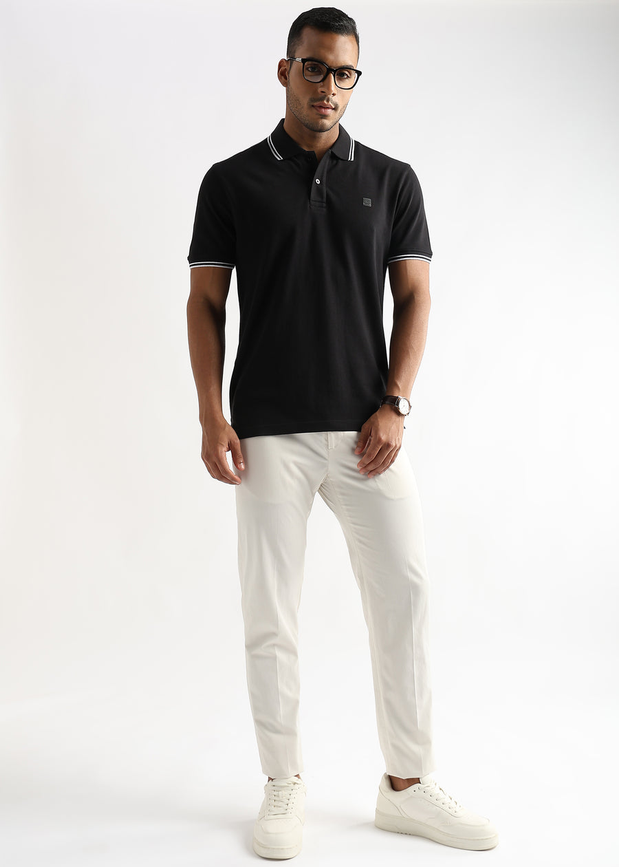 Moonless Black Solid Polo T-Shirt