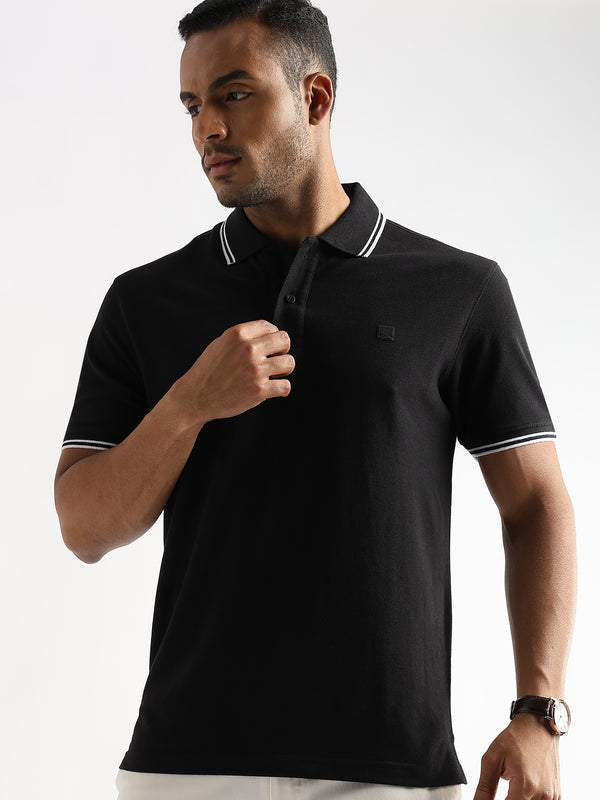 Moonless Black Solid Polo T-Shirt
