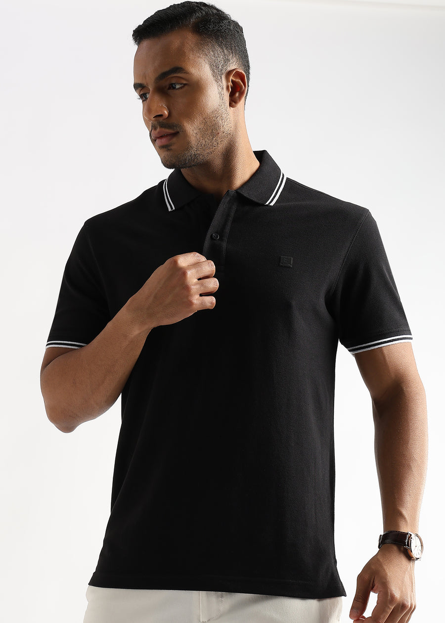 Moonless Black Solid Polo T-Shirt