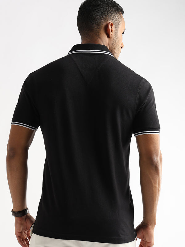 Moonless Black Solid Polo T-Shirt