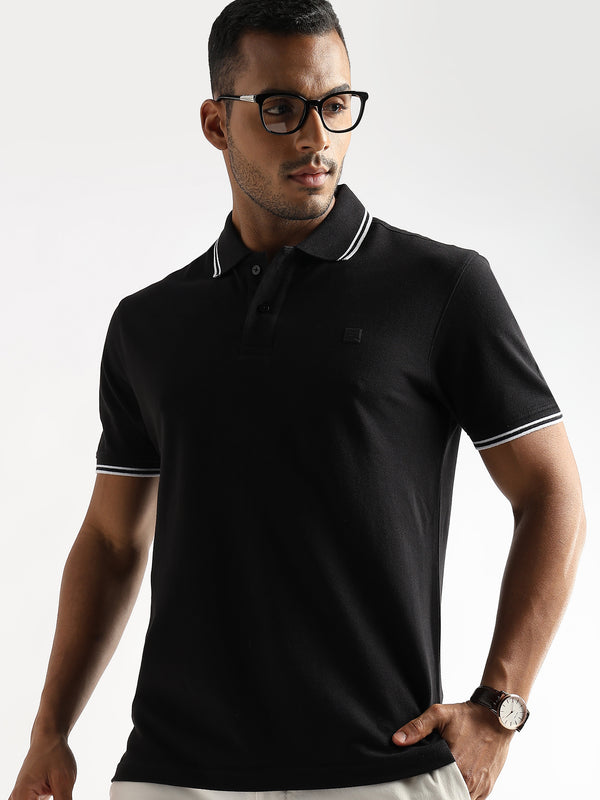 Moonless Black Solid Polo T-Shirt