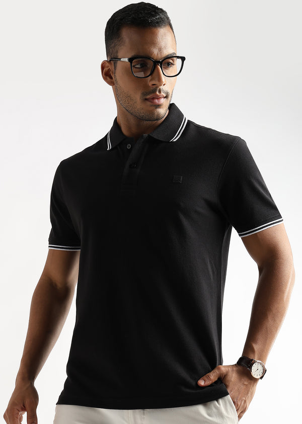 Moonless Black Solid Polo T-Shirt