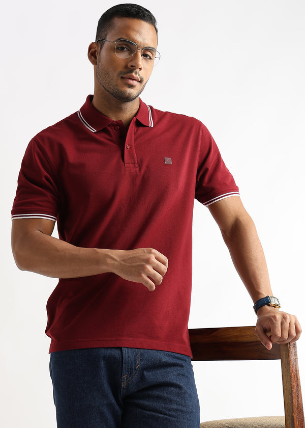 Merlot Red Solid Polo T-Shirt