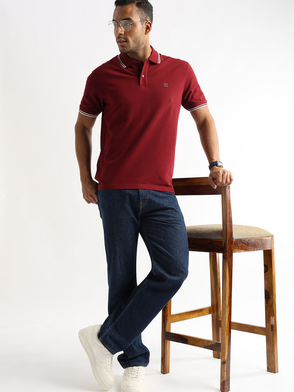 Merlot Read Solid Polo T-Shirt