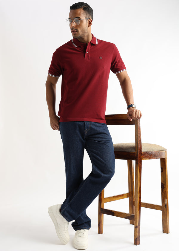 Merlot Read Solid Polo T-Shirt