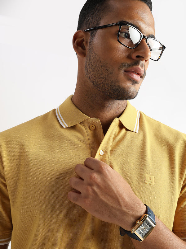 Ochre Yellow Solid Polo T-Shirt