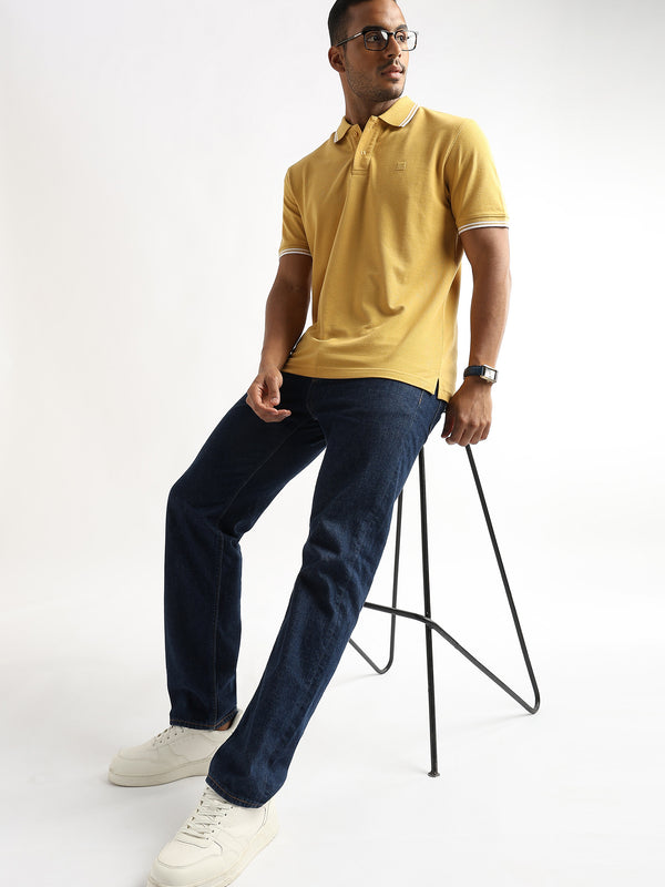 Ochre Yellow Solid Polo T-Shirt