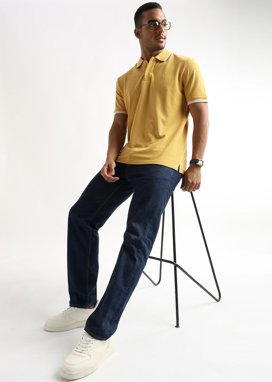 Ochre Yellow Solid Polo T-Shirt