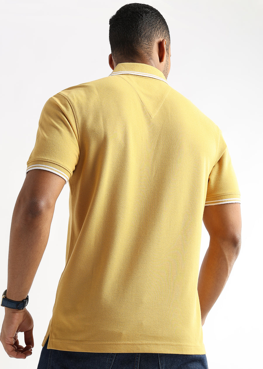 Ochre Yellow Solid Polo T-Shirt