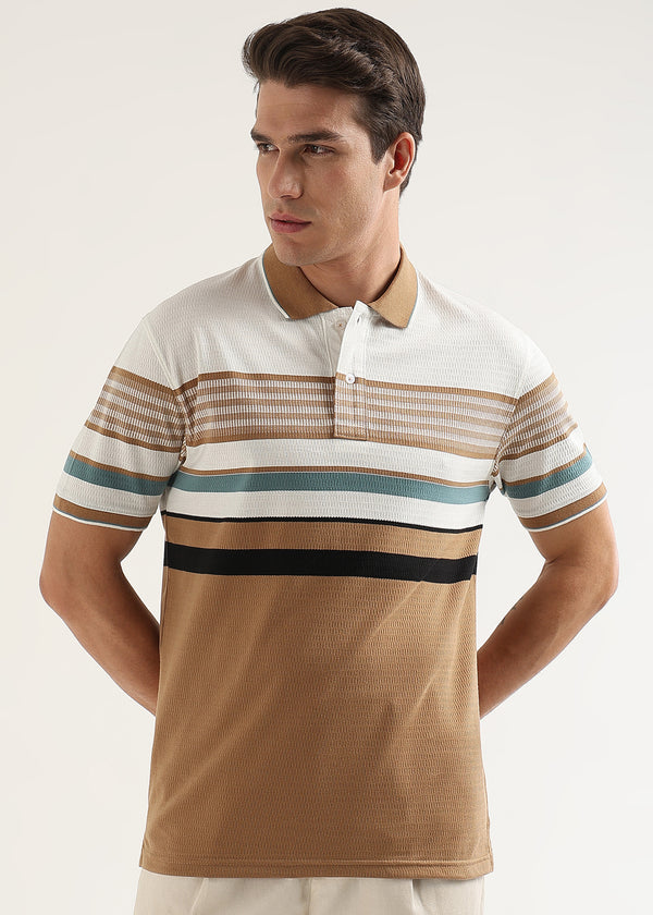 Linea Camel Structured Polo T-Shirt