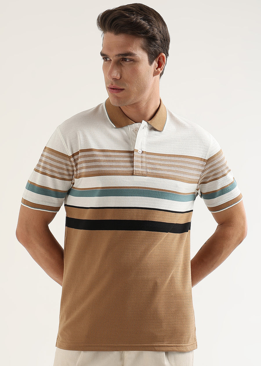Linea Camel Structured Polo T-Shirt