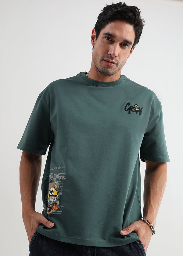 Treking Green Chaos Print Oversized T-Shirt