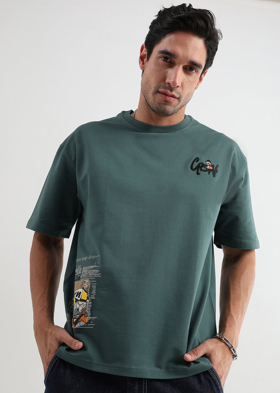 Treking Green Chaos Print Oversized T-Shirt
