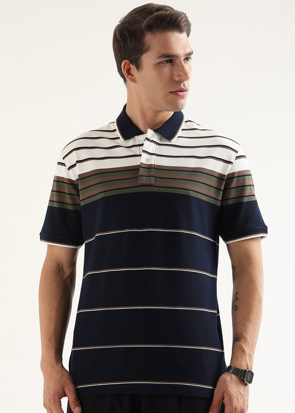 Olive Navy Heritage Striped Polo T-Shirt