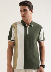Olive Half-Zip Structured Polo T-Shirt