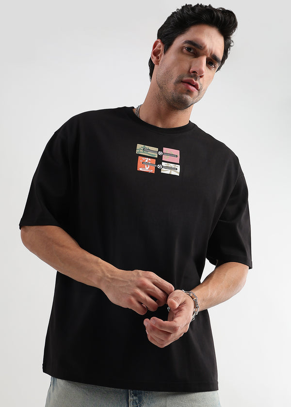 Underworld Black Japanese Patchwork Oversized T-Shirt