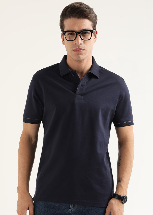 Midnight Navy Mercerised Cotton Polo T-Shirt