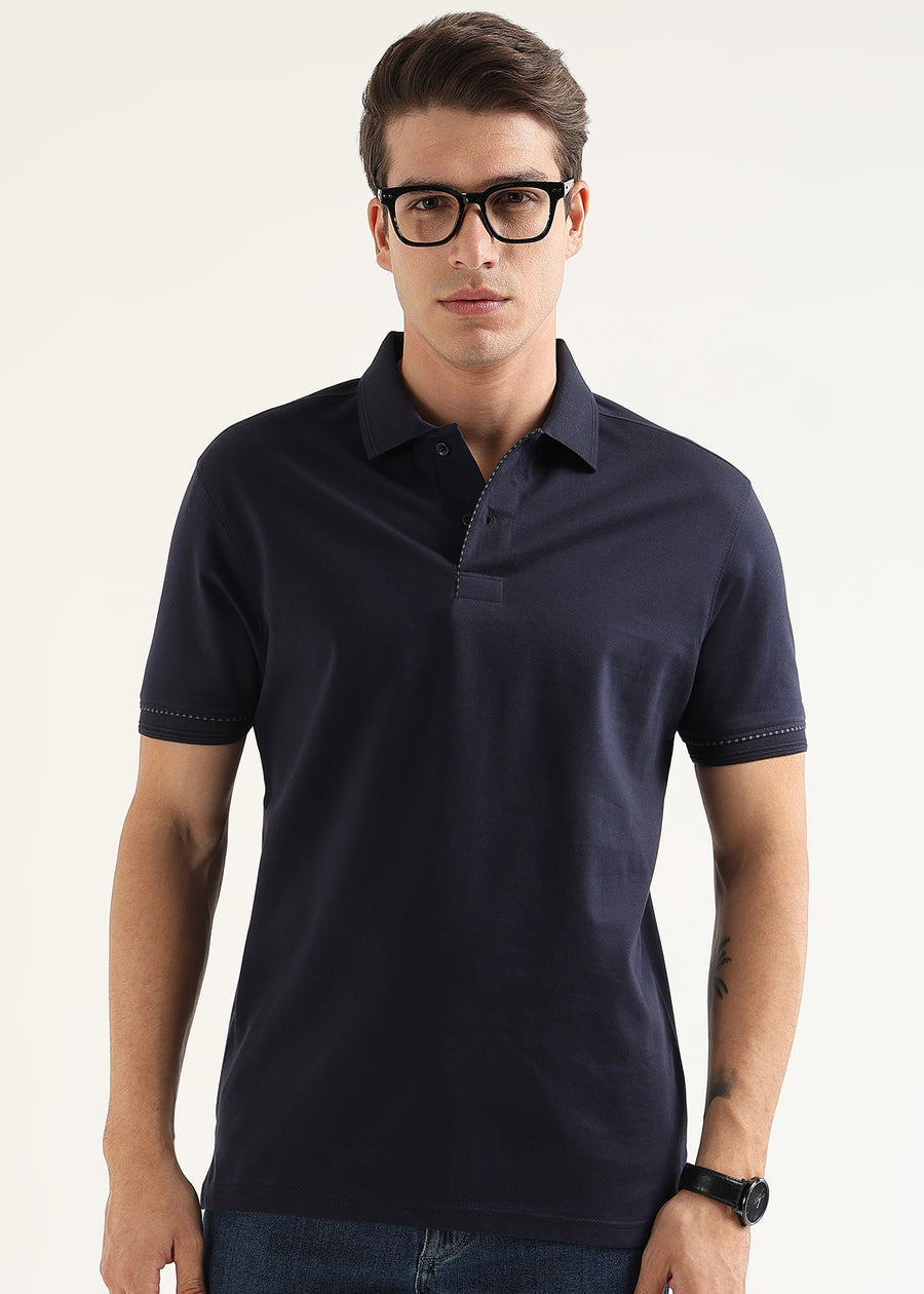 Midnight Navy Mercerised Cotton Polo T-Shirt