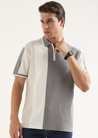 Ash Grey Half-Zip Structured Polo T-Shirt