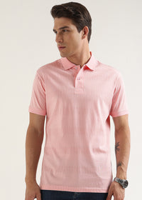 Blush Pink Striata Mercerised Cotton Polo T-Shirt