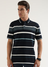 Midnight Navy Striped Polo T-Shirt
