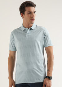 Ether Blue Striata Mercerised Cotton Polo T-Shirt