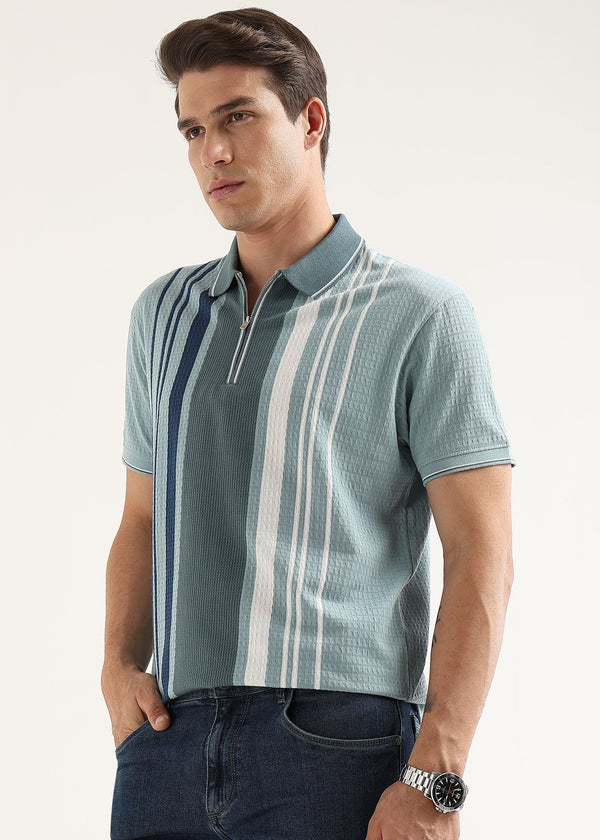 Mist Blue Lucente Half Zip Polo T-Shirt