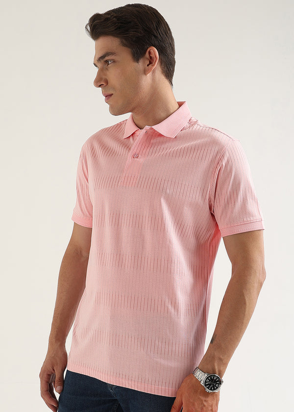 Blush Pink Striata Mercerised Cotton Polo T-Shirt