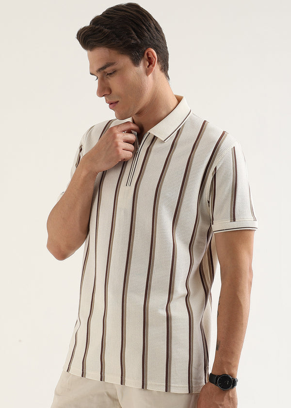 Espresso Brown Cortéz Knit Half Zip Polo T-Shirt
