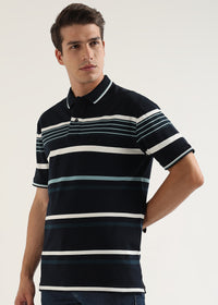 Midnight Navy Striped Polo T-Shirt