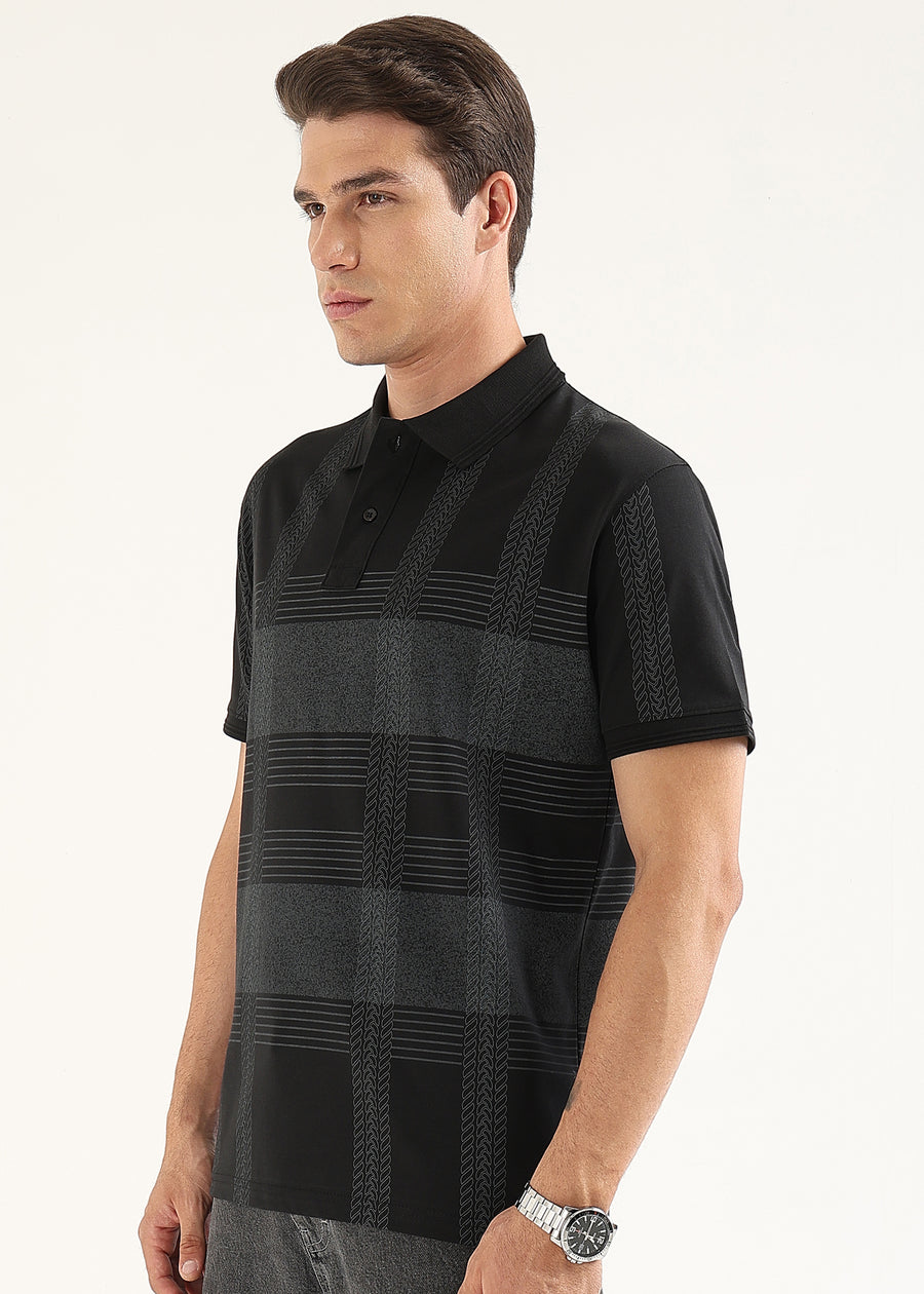 Noir Meridian Geometric Polo T-Shirt
