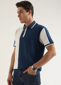 Air Force Blue Half-Zip Structured Polo T-Shirt