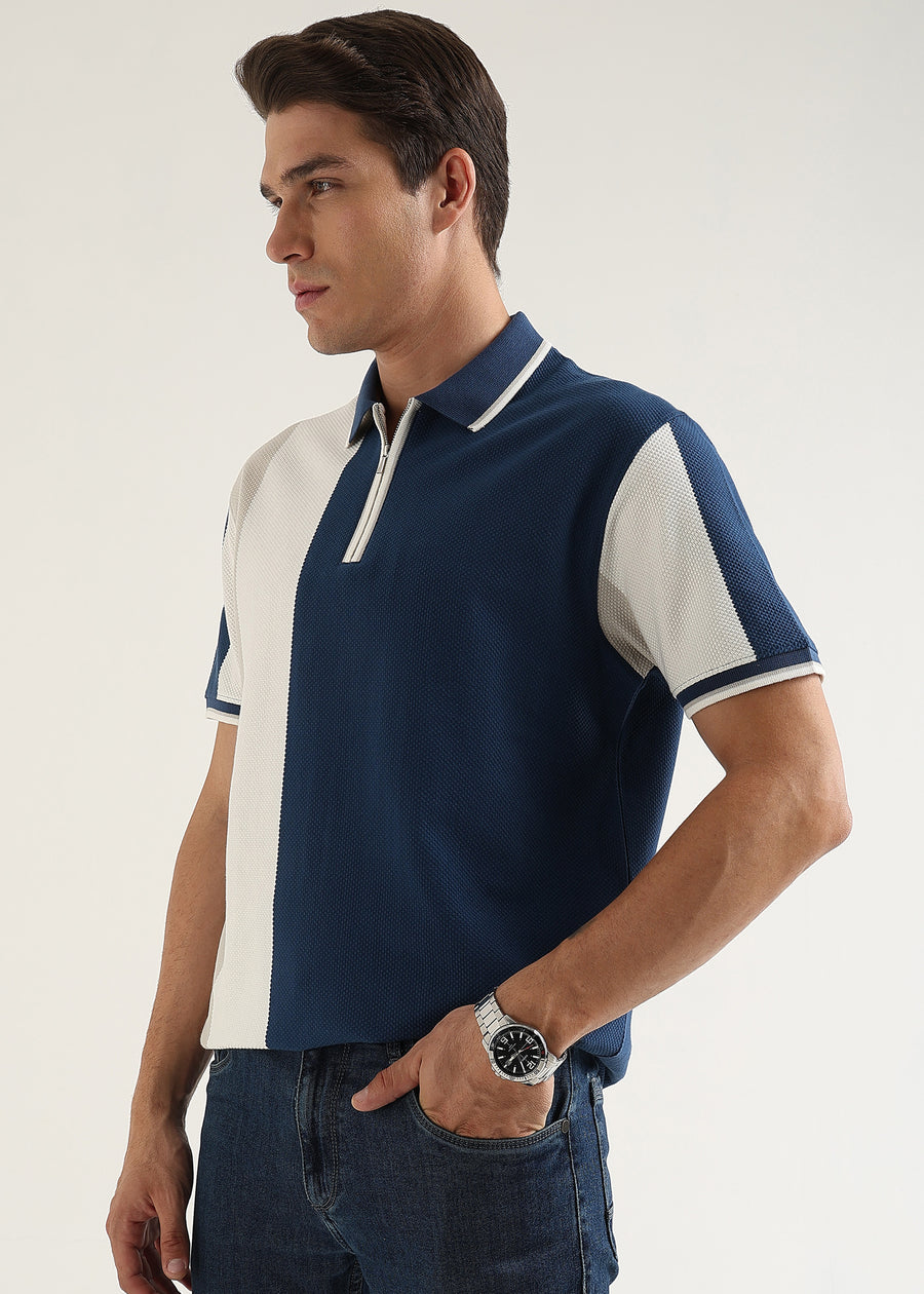 Air Force Blue Half-Zip Structured Polo T-Shirt
