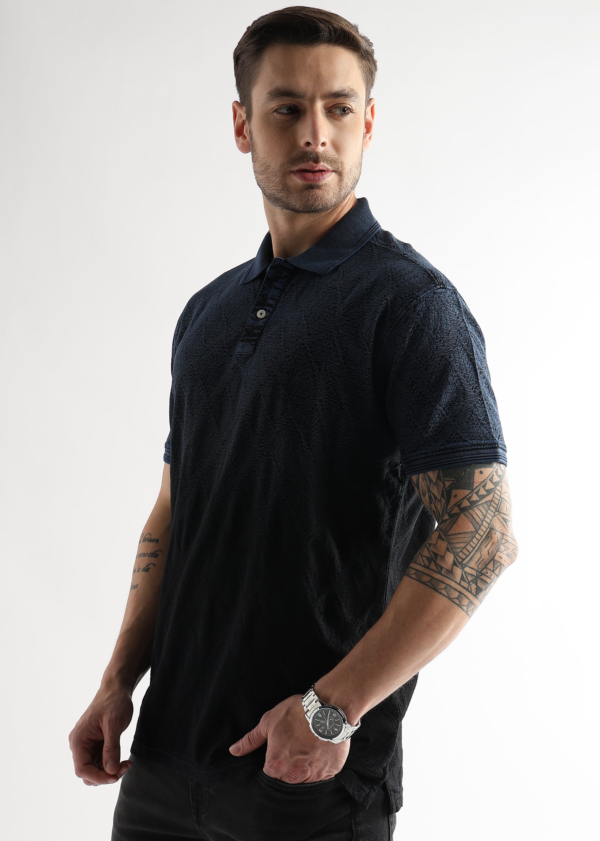 Chaos Black Heavy Textured Polo T-shirt