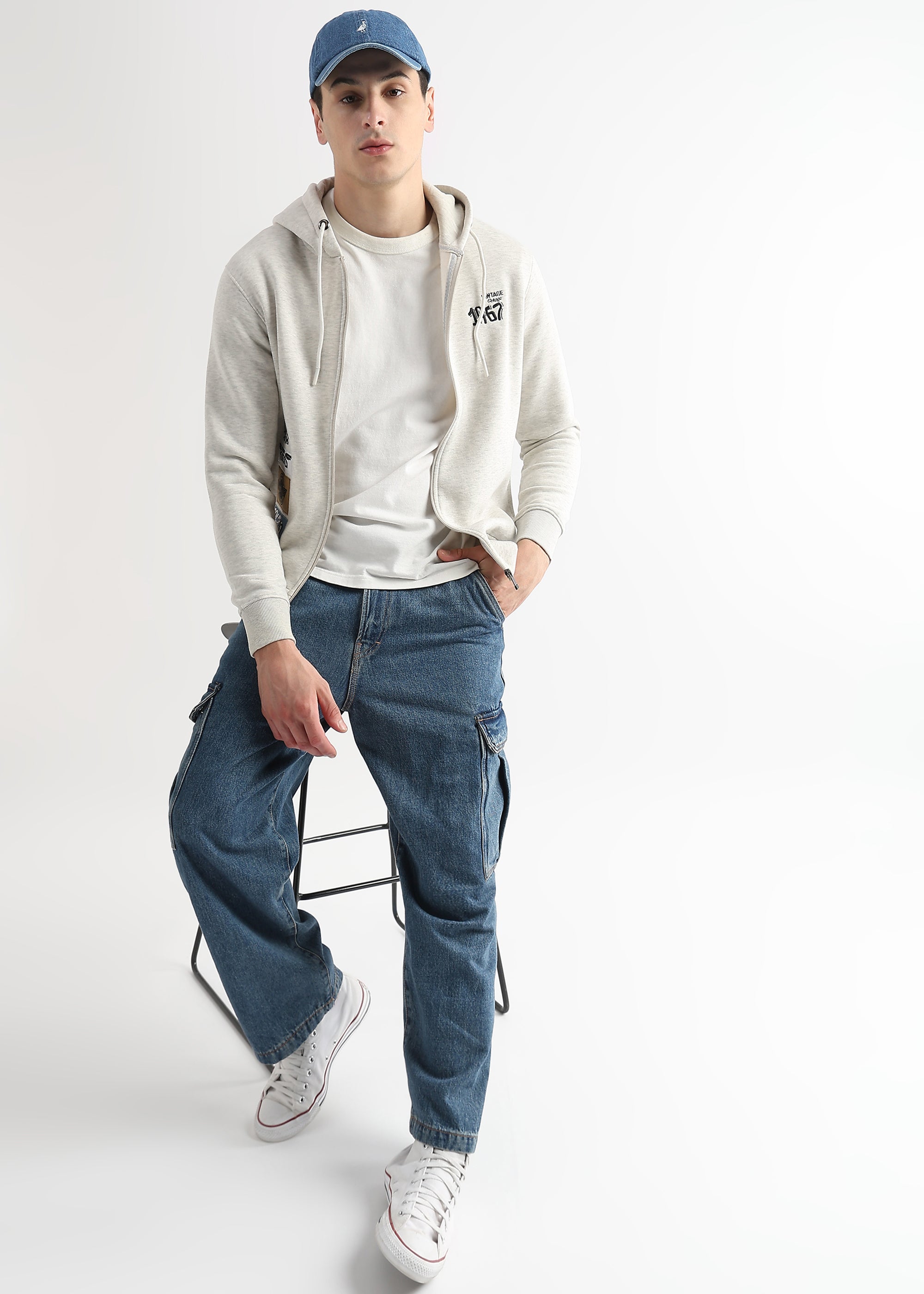 Motor Riders Back Print Pelican Grey Slub Hoodie