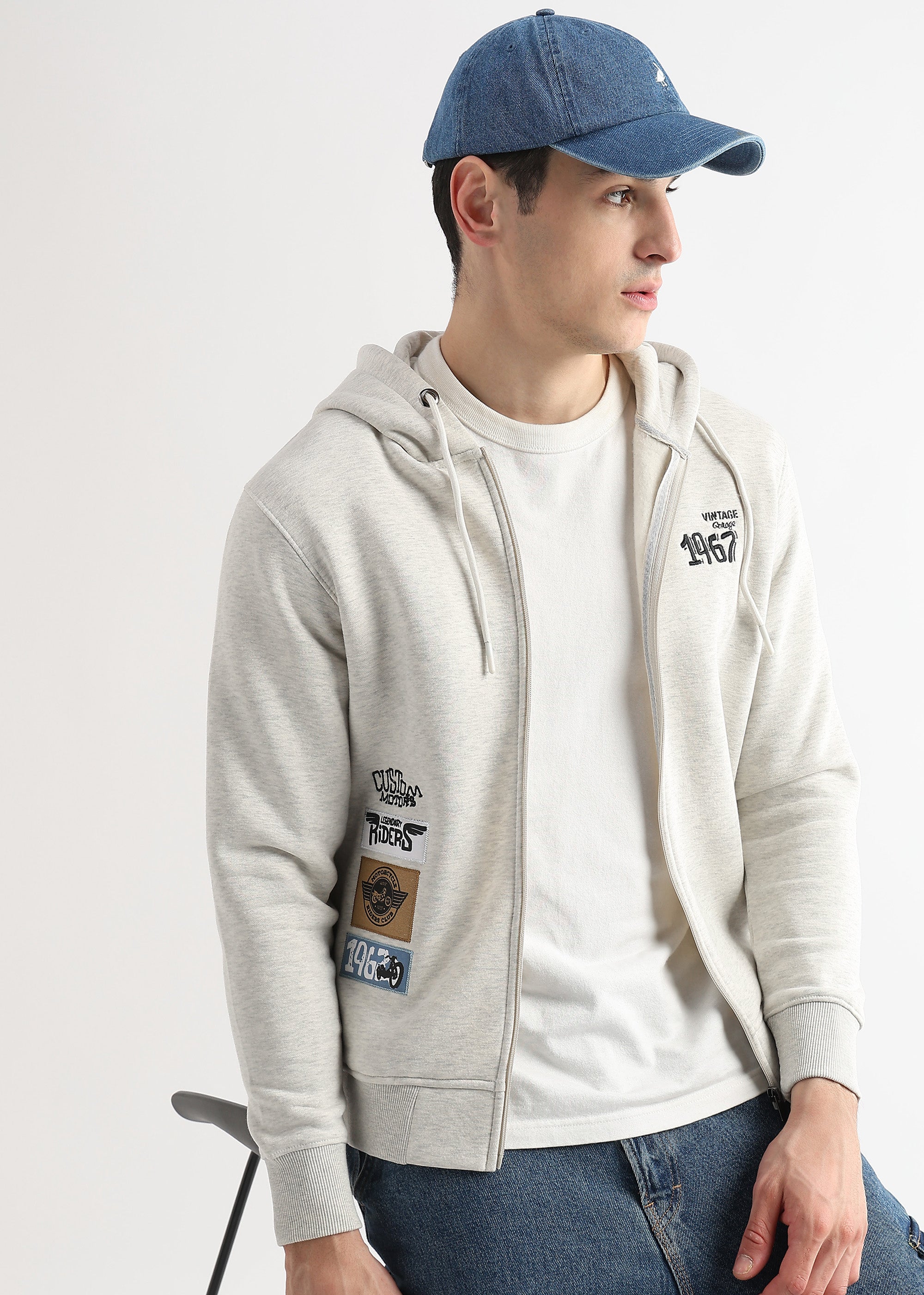 Motor Riders Back Print Pelican Grey Slub Hoodie
