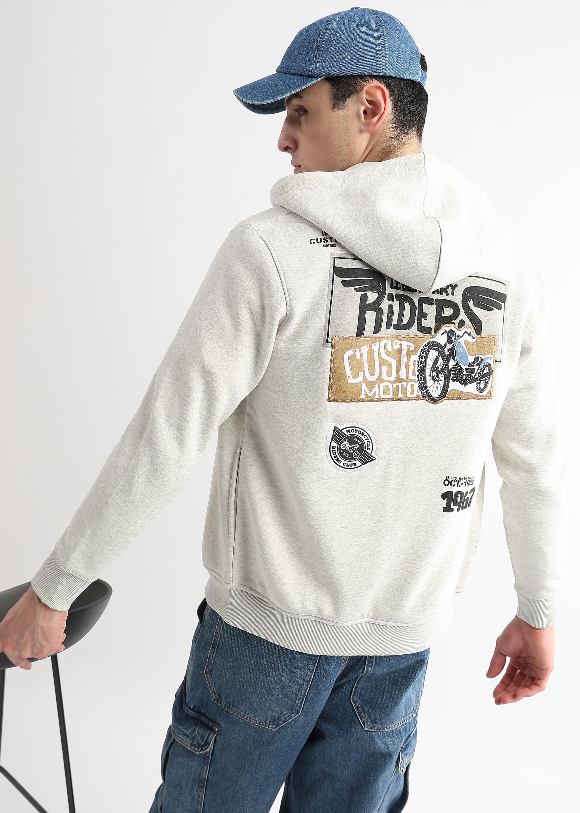 Motor Riders Back Print Pelican Grey Slub Hoodie
