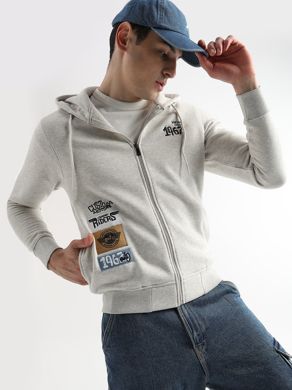 Motor Riders Back Print Pelican Grey Slub Hoodie