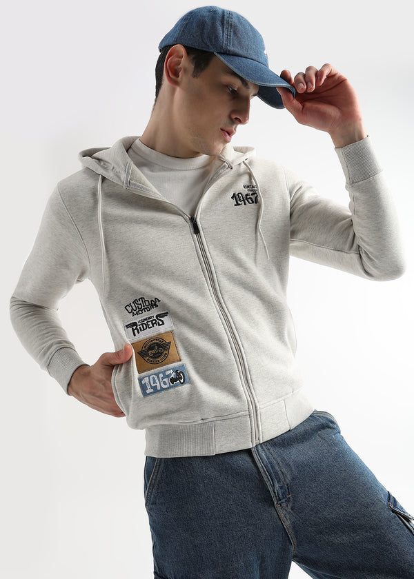 Motor Riders Back Print Pelican Grey Slub Hoodie