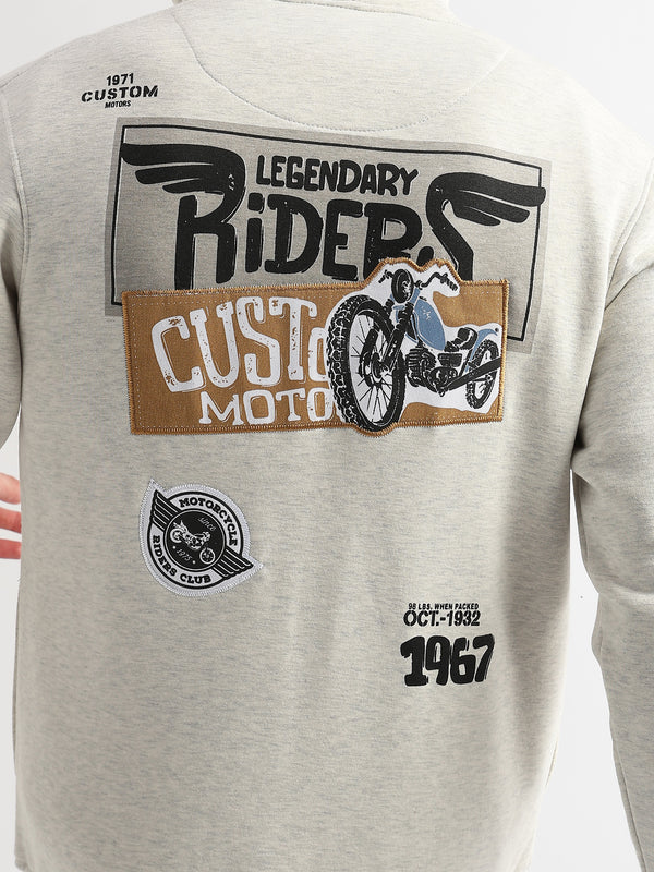 Motor Riders Back Print Pelican Grey Slub Hoodie