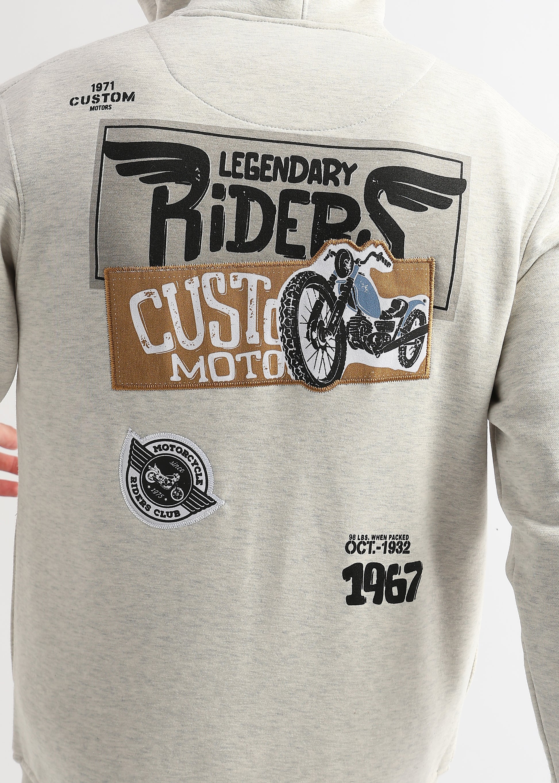 Motor Riders Back Print Pelican Grey Slub Hoodie