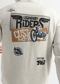 Motor Riders Back Print Pelican Grey Slub Hoodie