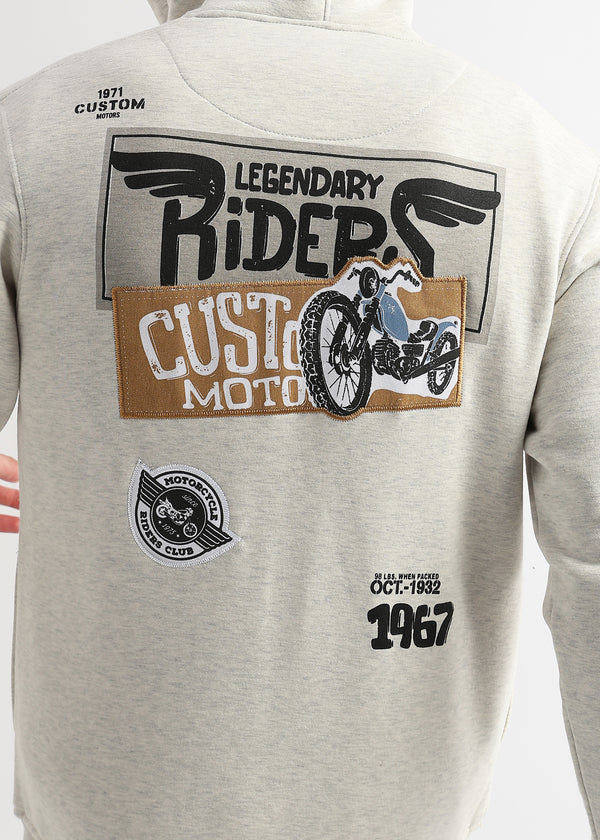 Motor Riders Back Print Pelican Grey Slub Hoodie