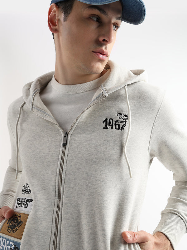 Motor Riders Back Print Pelican Grey Slub Hoodie