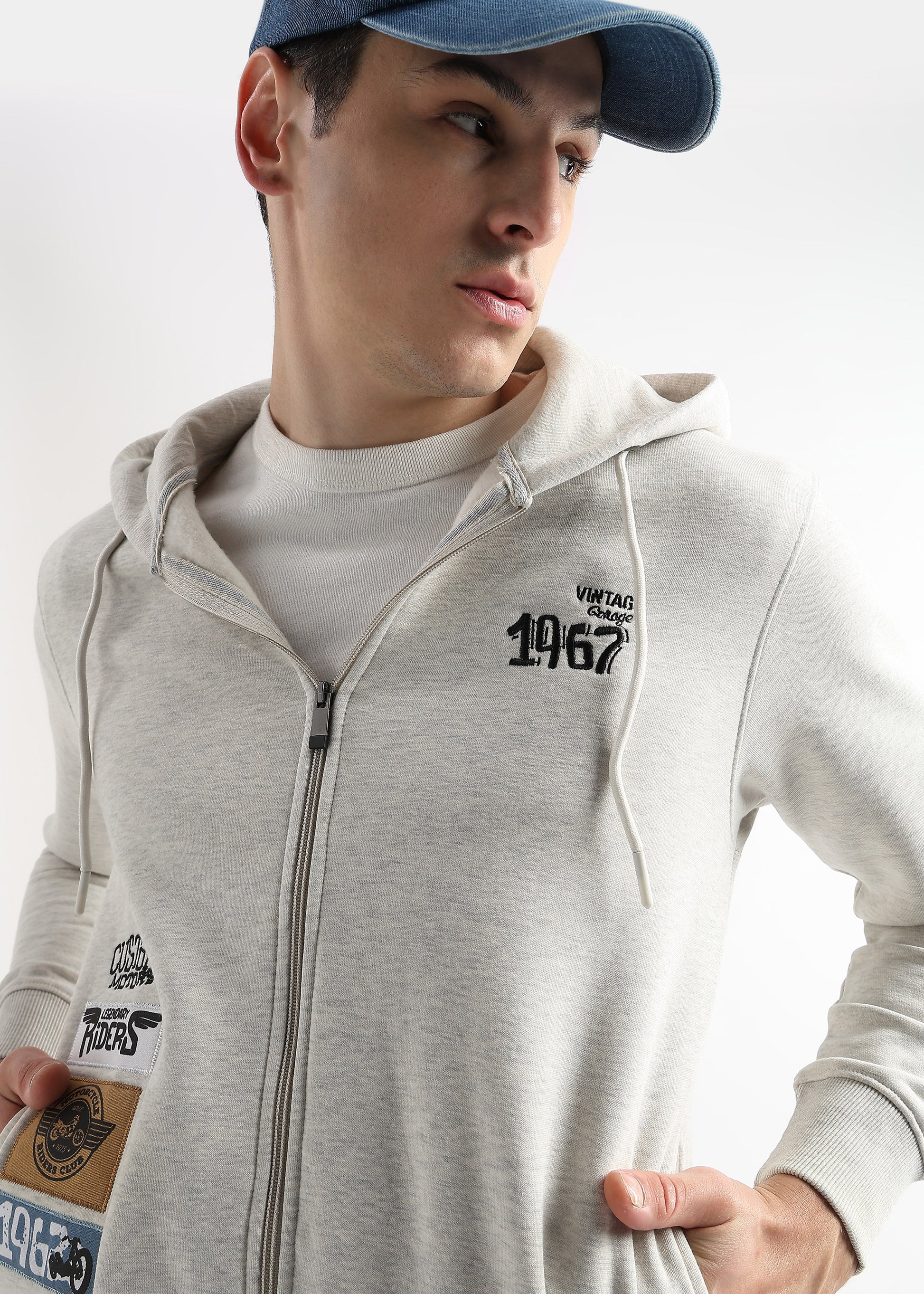 Motor Riders Back Print Pelican Grey Slub Hoodie