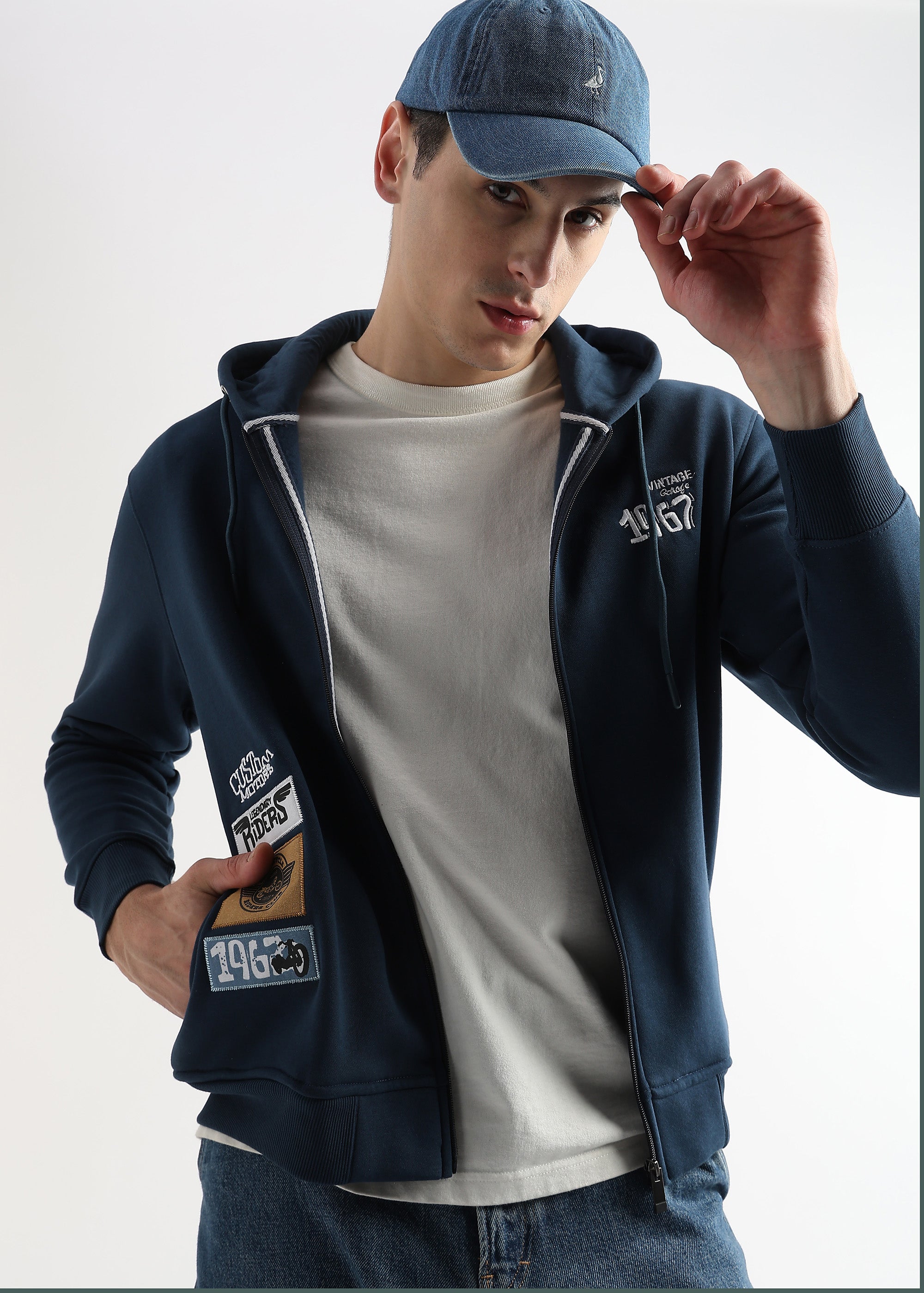 Motor Riders Back Print Majolica Blue Hoodie