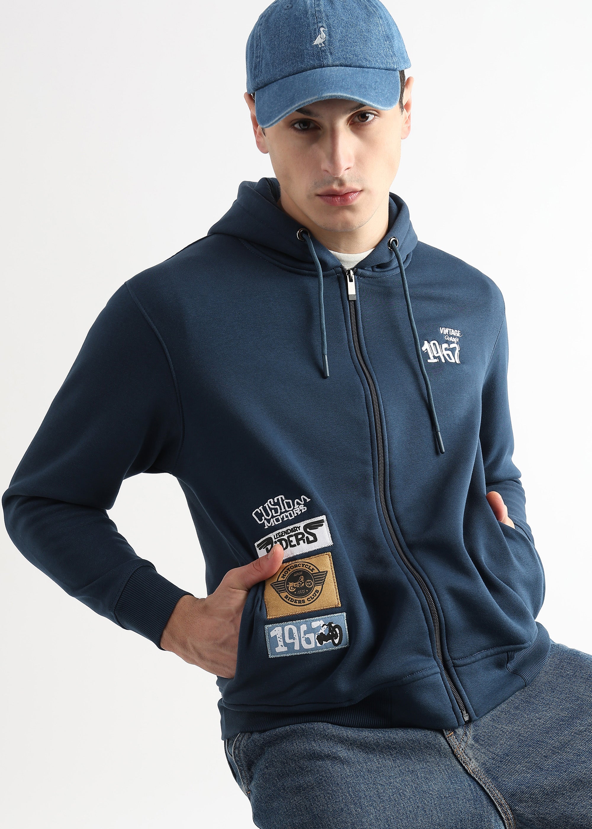 Motor Riders Back Print Majolica Blue Hoodie