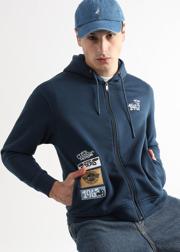 Motor Riders Back Print Majolica Blue Hoodie
