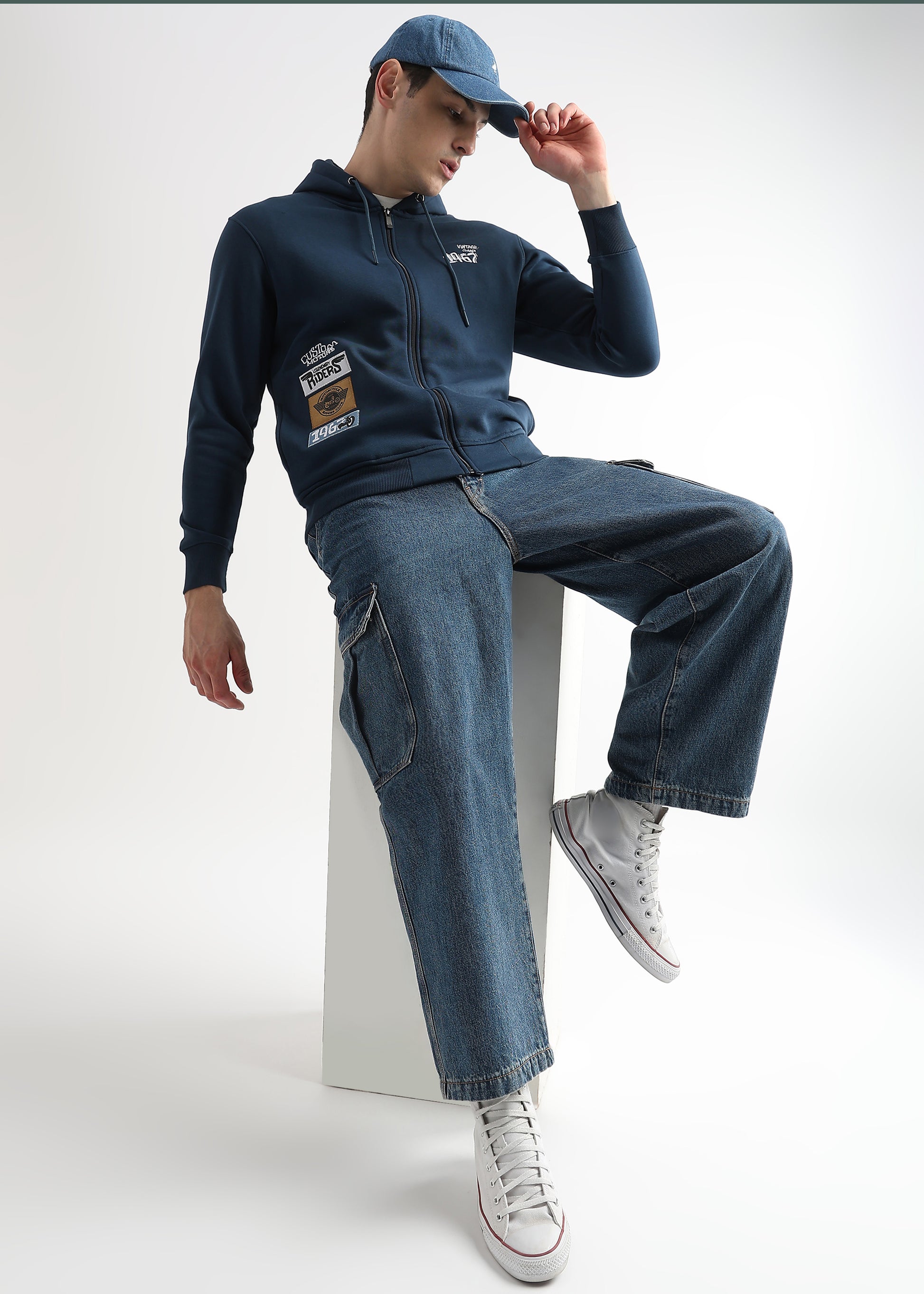Motor Riders Back Print Majolica Blue Hoodie